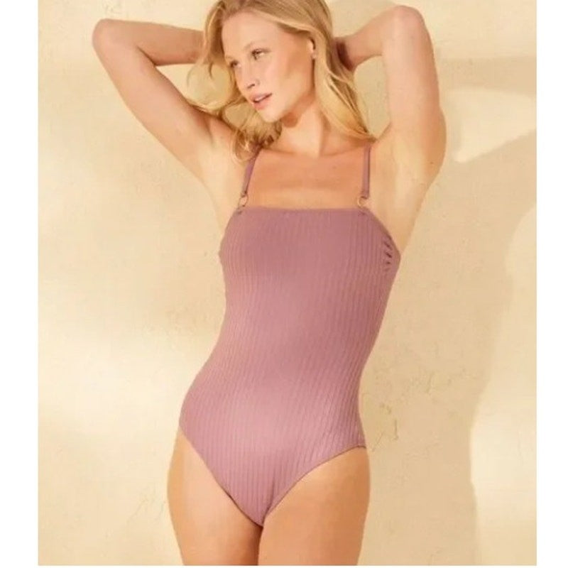 M (8-10) Shade & Shore Mauve Ring Bandeau One-Piece Swimsuit