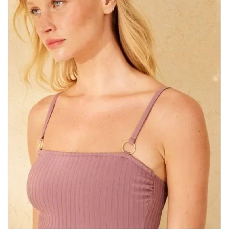 M (8-10) Shade & Shore Mauve Ring Bandeau One-Piece Swimsuit
