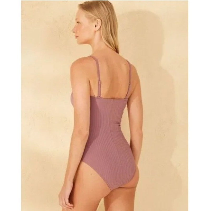 M (8-10) Shade & Shore Mauve Ring Bandeau One-Piece Swimsuit
