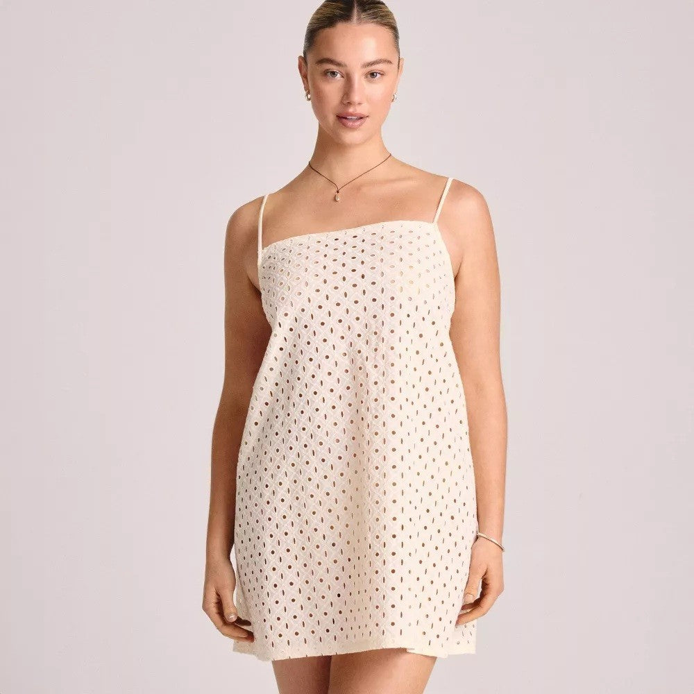 M White Eyelet Design Mini Swim Cover Up Dress - Vitamin A