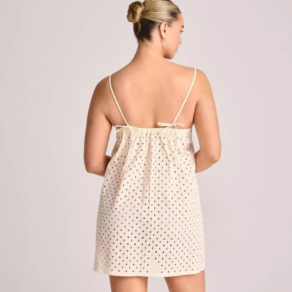 L White Eyelet Design Mini Swim Cover Up Dress - Vitamin A