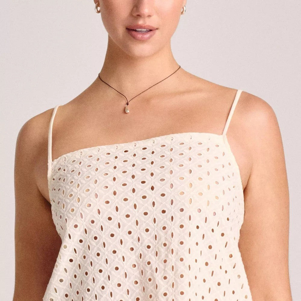L White Eyelet Design Mini Swim Cover Up Dress - Vitamin A