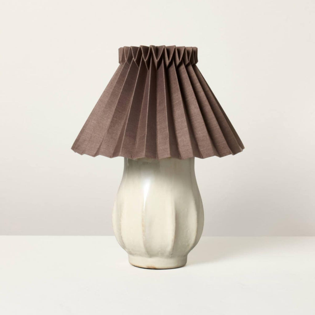 Ceramic with Brown Knife Pleat Shade Accent Table Lamp Sour Cream - Hearth & Hand™ with Magnolia
