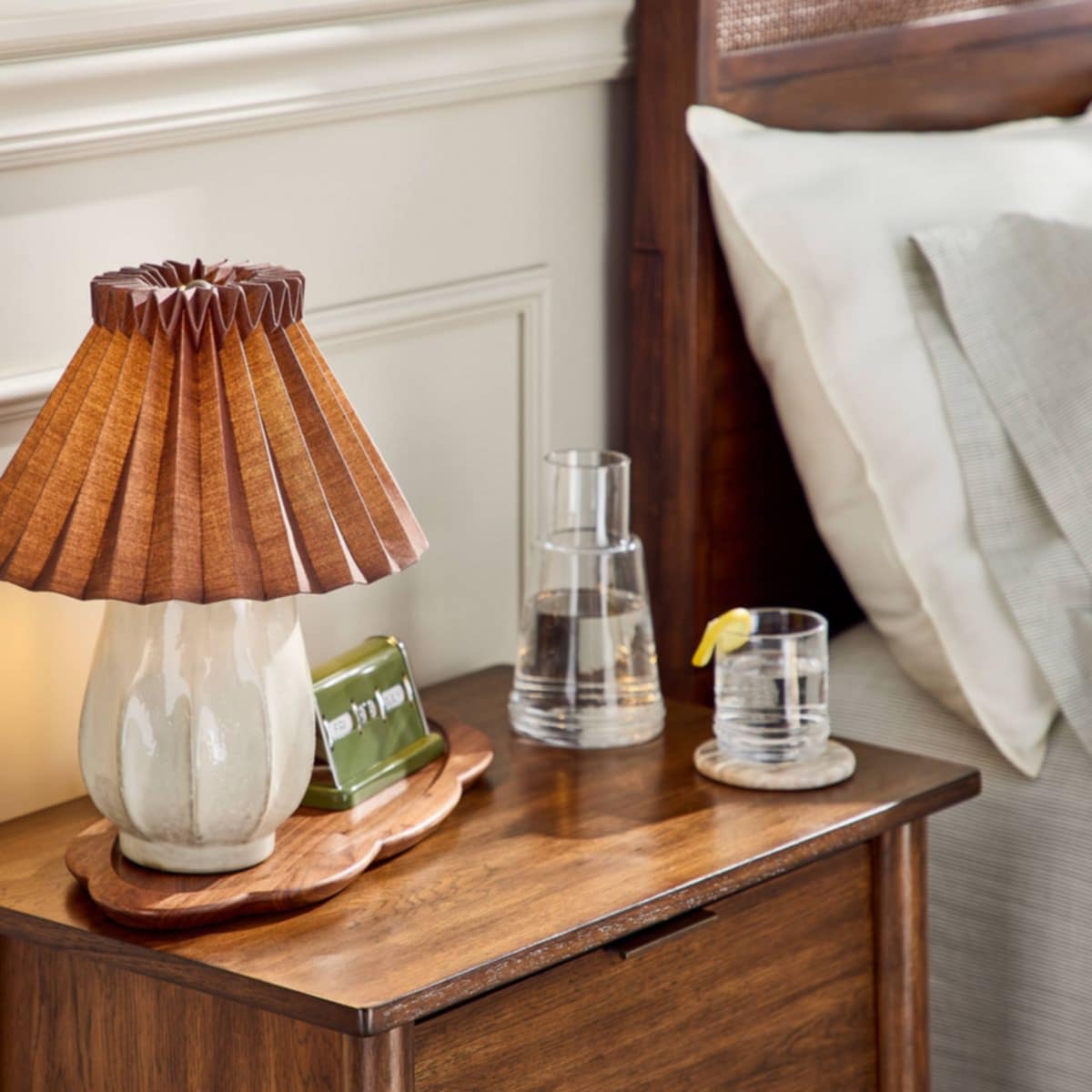 Ceramic with Brown Knife Pleat Shade Accent Table Lamp Sour Cream - Hearth & Hand™ with Magnolia