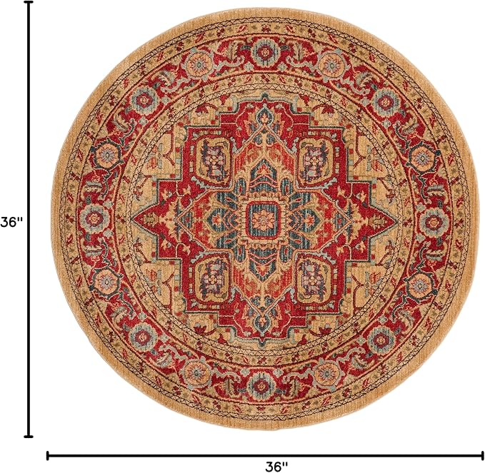 SAFAVIEH Mahal Collection Area Rug - 3' Round, Red & Natural, Traditional Oriental Design