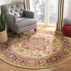 SAFAVIEH Mahal Collection Area Rug - 3' Round, Red & Natural, Traditional Oriental Design