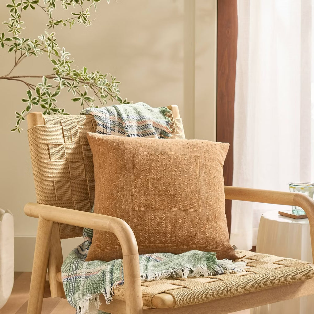 18"x18" Embroidered Square Throw Pillow Toffee - Hearth & Hand with Magnolia