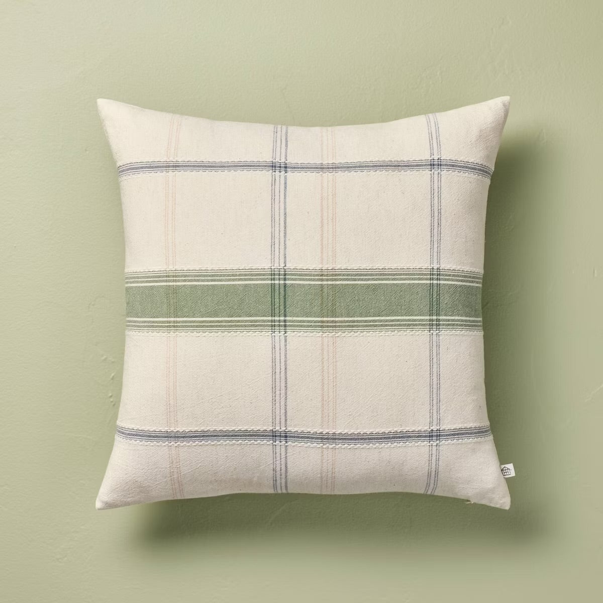 18"x18" Throw Pillow Sour Cream and Green Plaid - Hearth & Hand with Magnolia