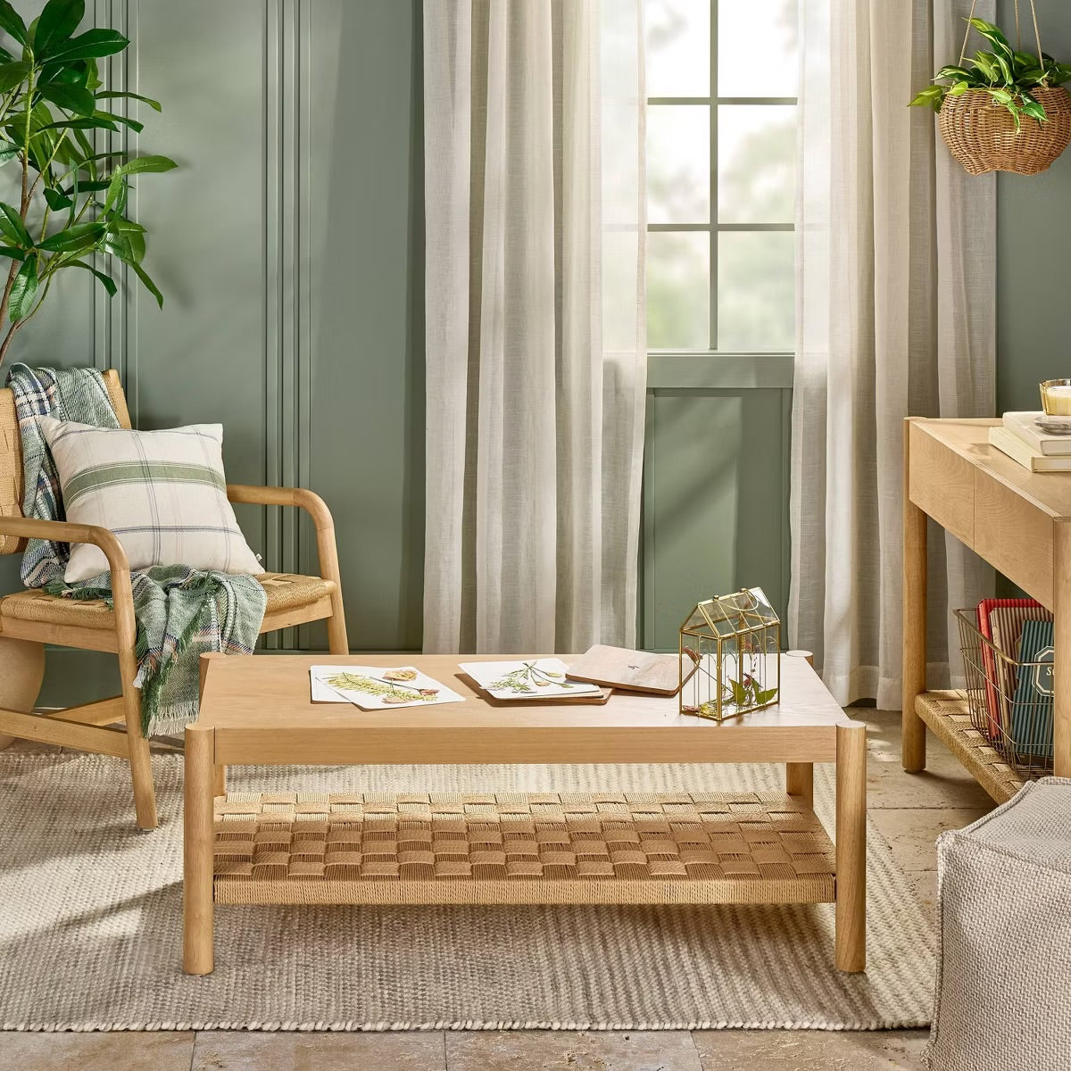 18"x18" Throw Pillow Sour Cream and Green Plaid - Hearth & Hand with Magnolia