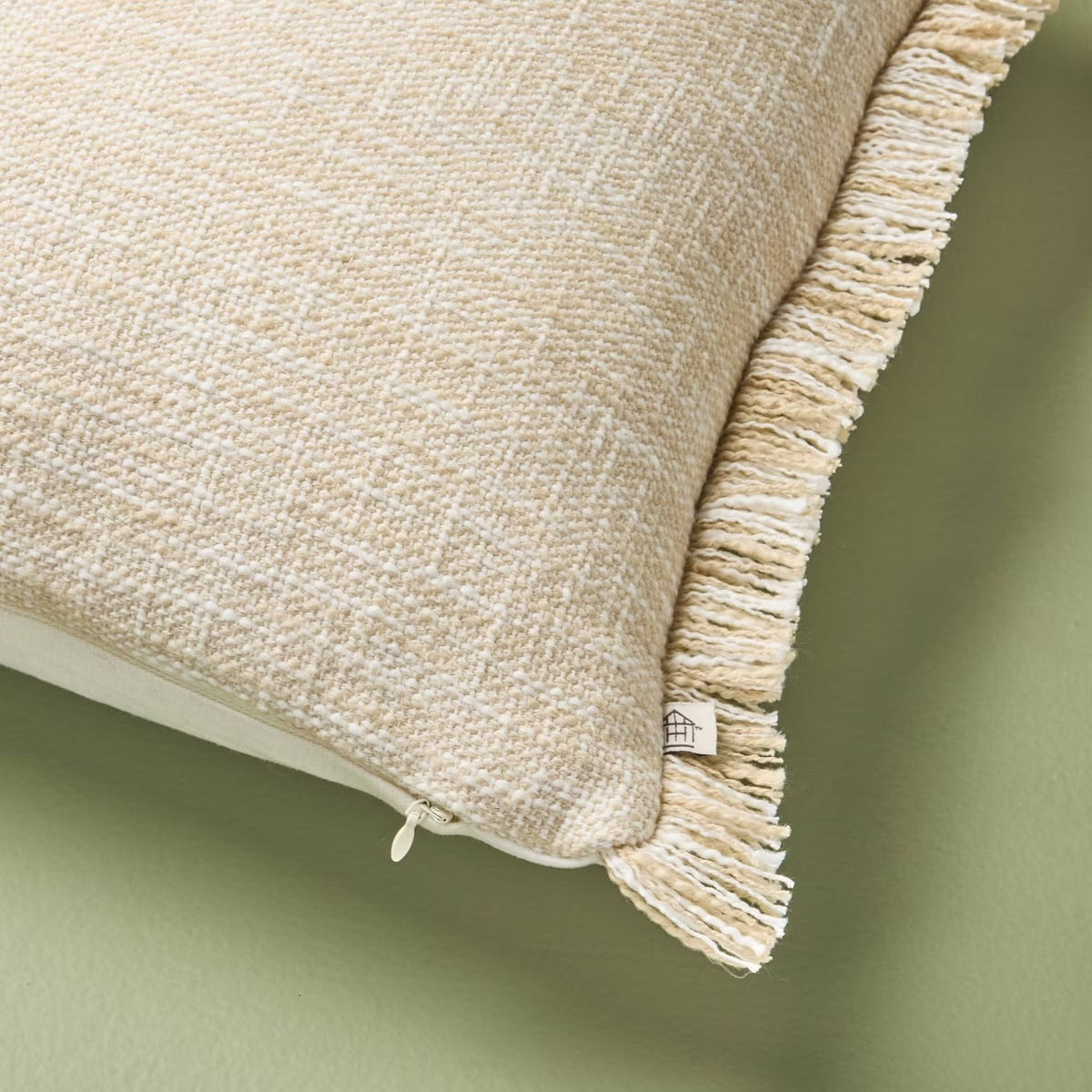 18"x18" Textured Fringe Throw Pillow Sour Cream - Hearth & Hand with Magnolia