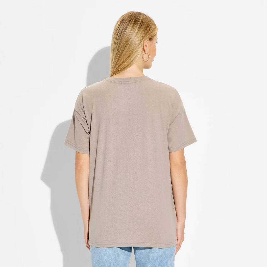 Women's Bridgerton Lady Whistledown Oversized Short Sleeve Graphic T-Shirt - Taupe S