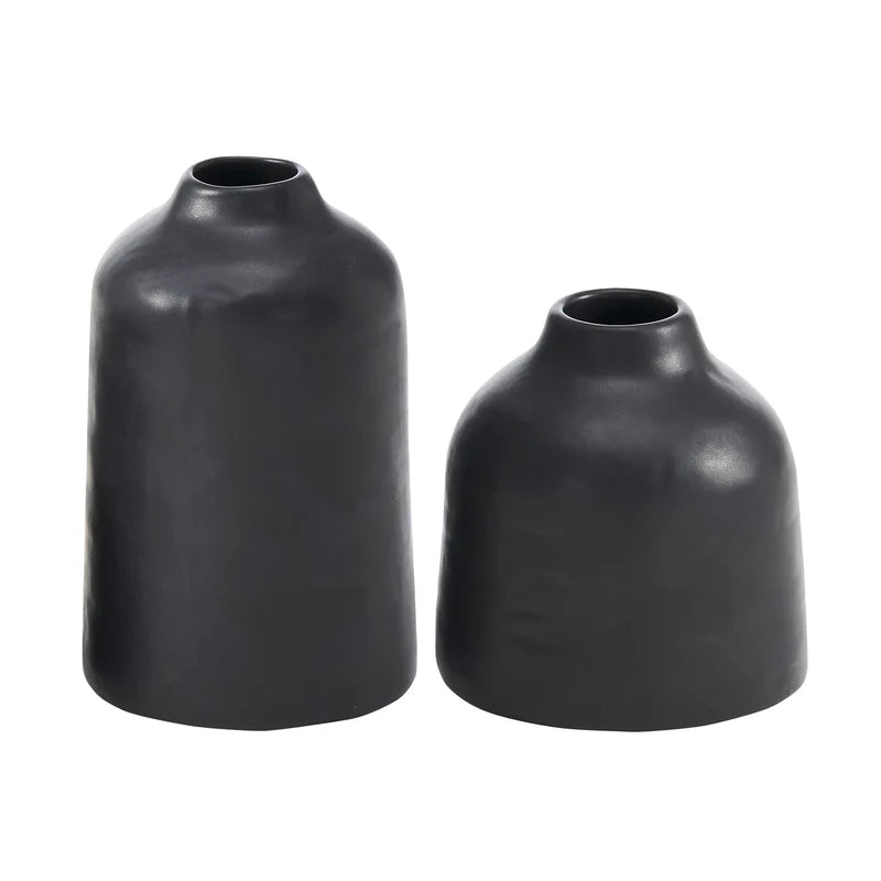 Forio  2-Piece Satin Black Vase Set
