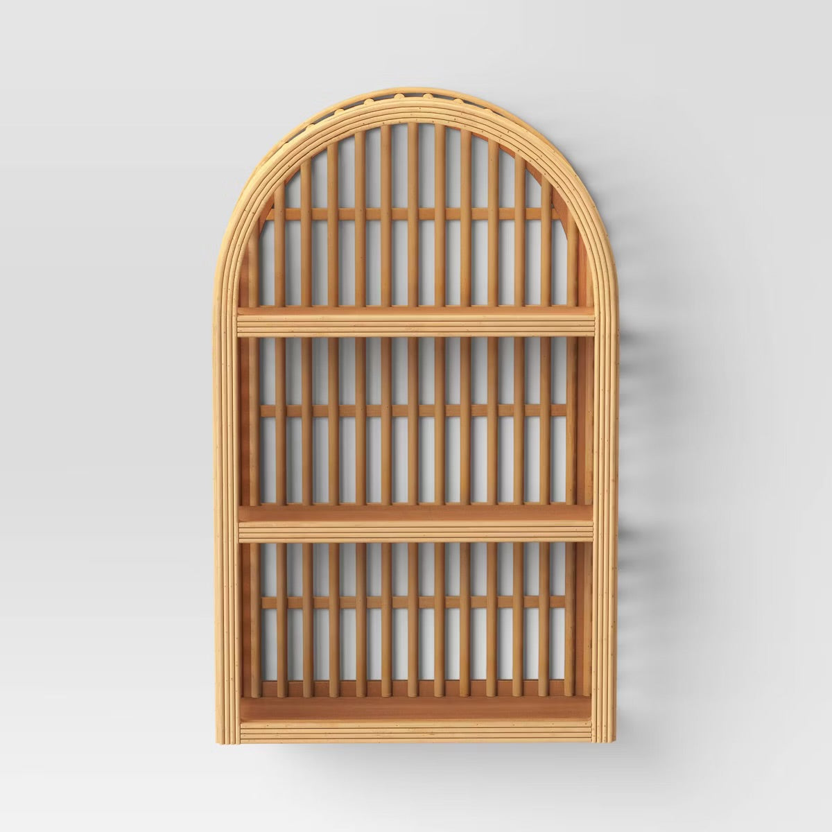 12" x 20" Wood and Rattan Wall Shelf Natural