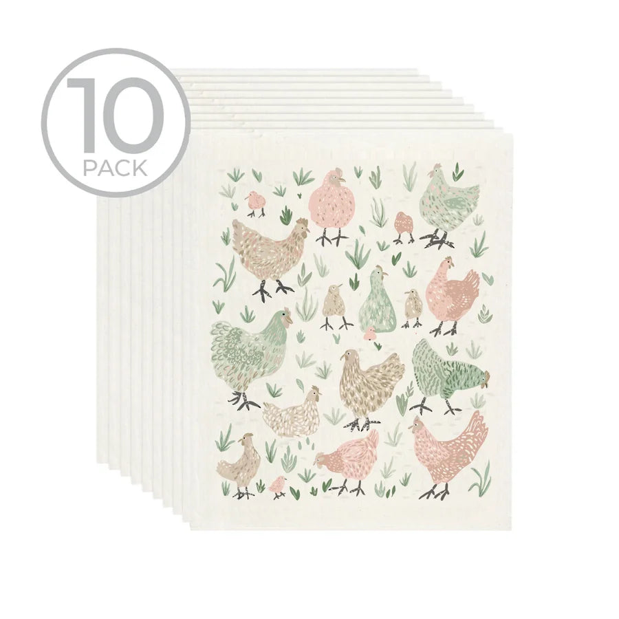 Chickens Sponge Cloth Pack Of 10 Multi