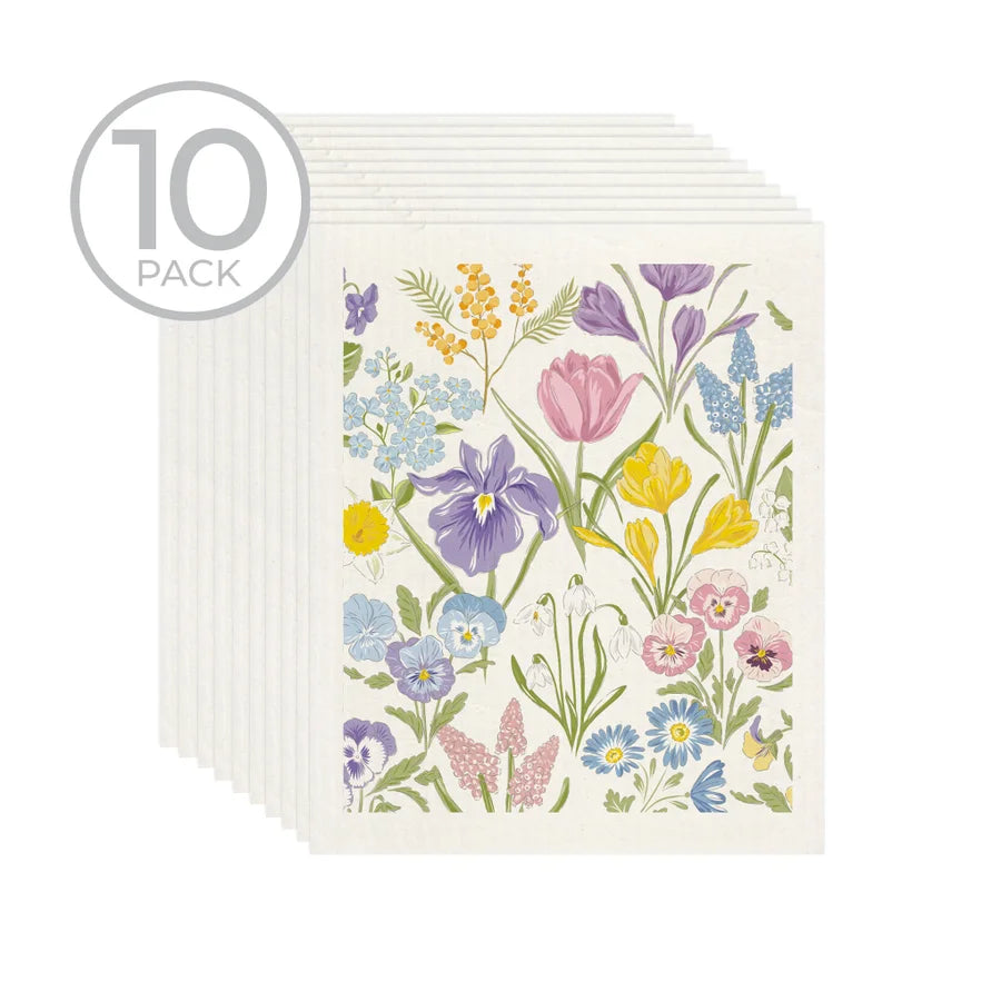 Mixed Spring Floral Sponge Cloth Pack Of 10 Multi