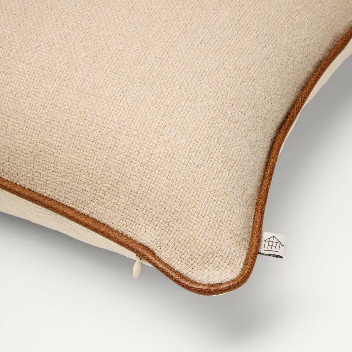 18"x18" Solid Chambray with Faux Leather Trim Square Throw Pillow