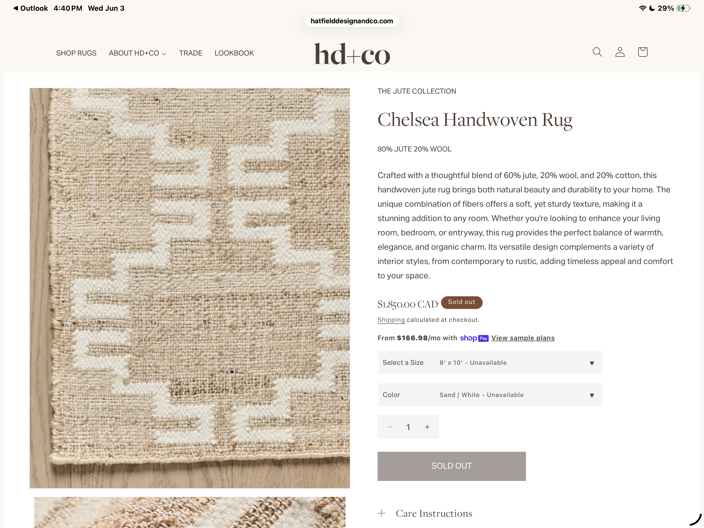 8 x 10 Chelsea Handwoven Rug - 80% Jute / 20% Wool