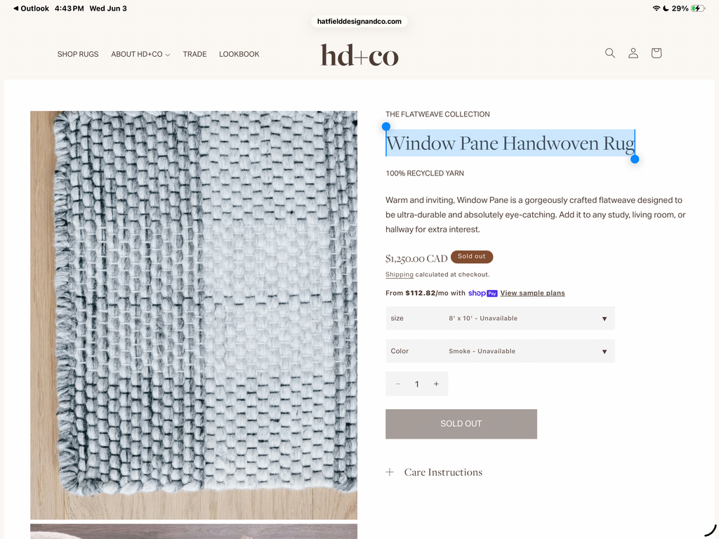 8 x 10 Window Pane Handwoven Rug - 100% Recycled Yarn