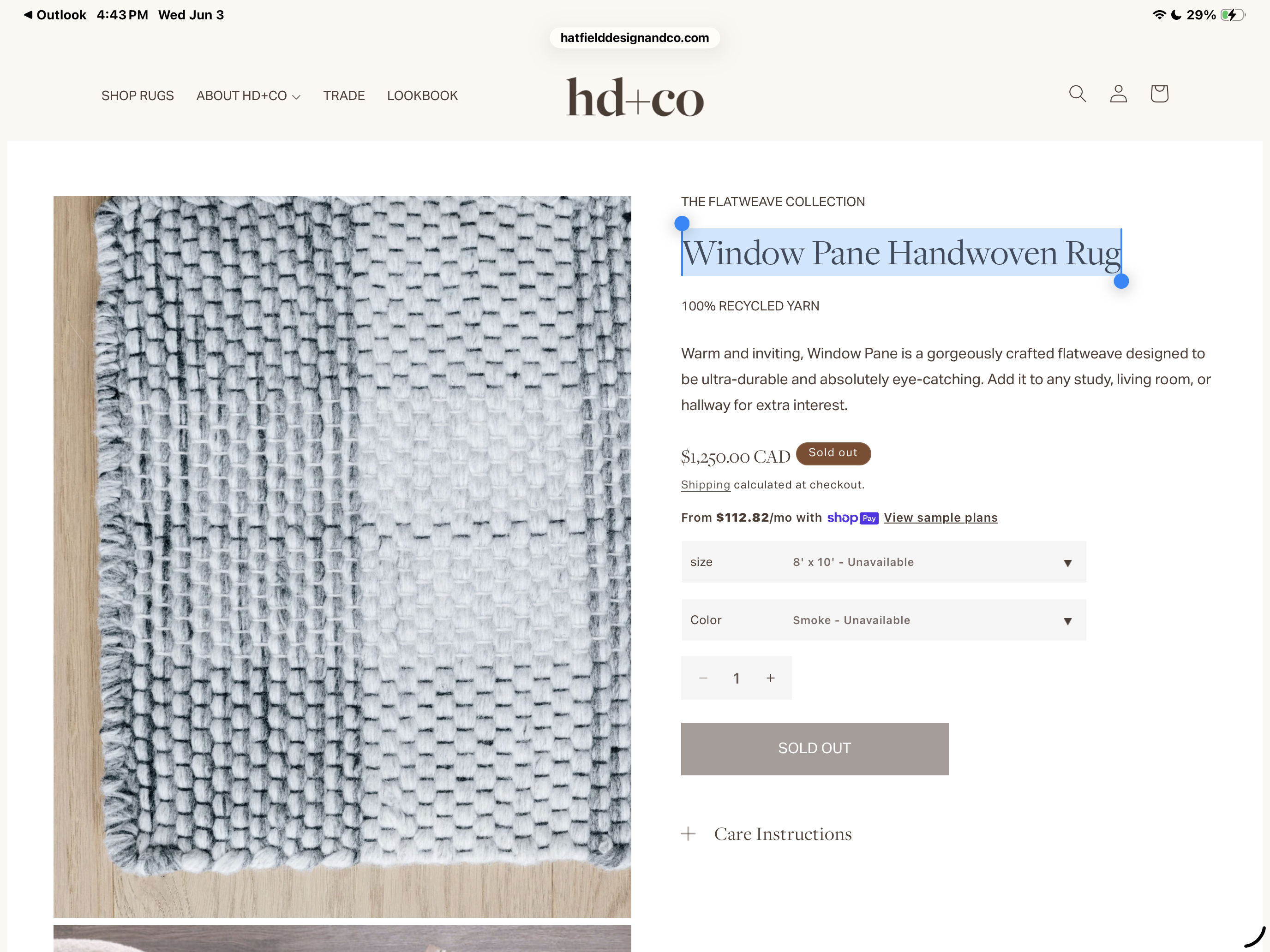 8 x 10 Window Pane Handwoven Rug - 100% Recycled Yarn