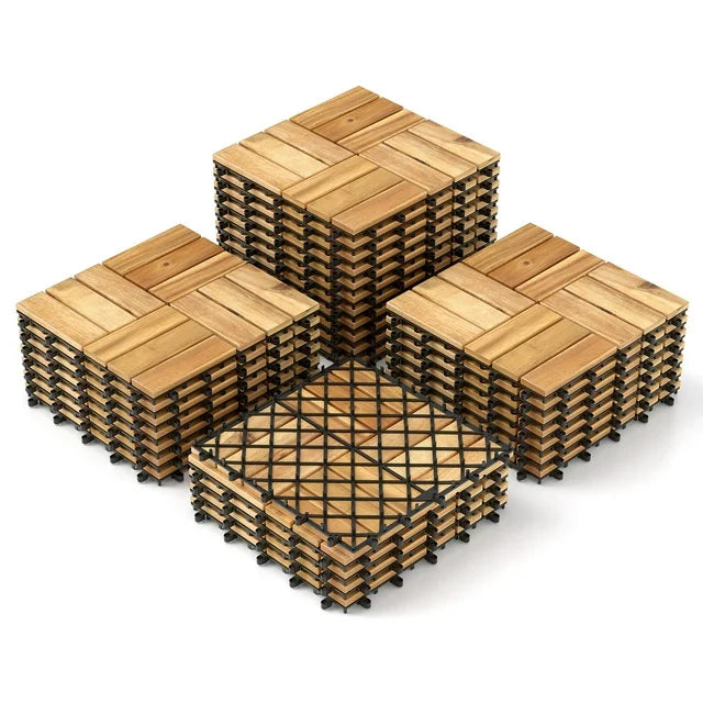 Pack of 30 Acacia Wood Interlocking Deck Tiles