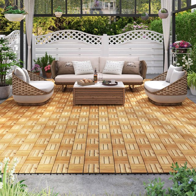 Pack of 30 Acacia Wood Interlocking Deck Tiles
