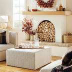 Boucle Upholstered Square Cocktail Ottoman - Oatmeal