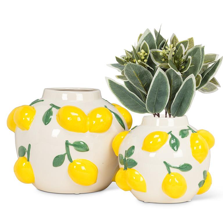 Large Round Vase with Lemons