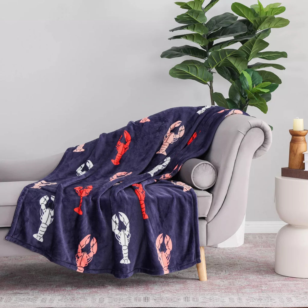 Novelty Recycled Printed Lobster Plush Throw Blanket