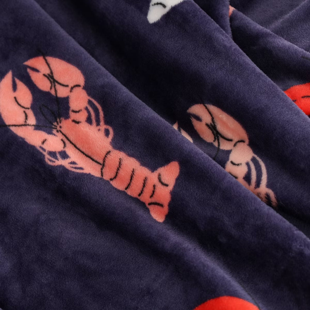 Novelty Recycled Printed Lobster Plush Throw Blanket