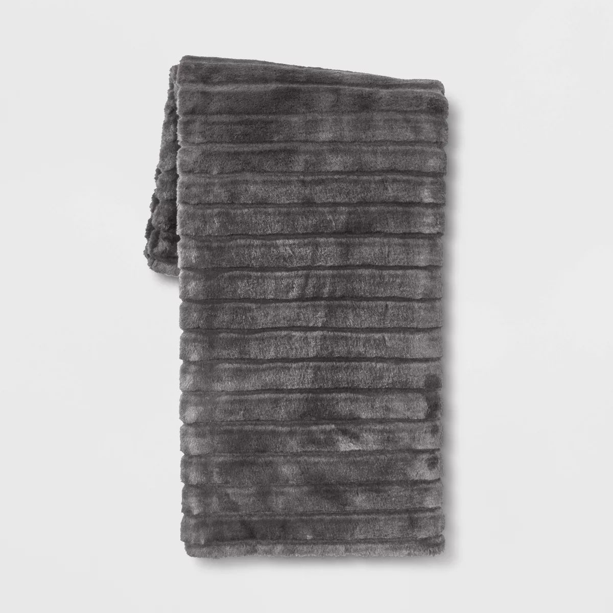 Textured Faux Fur Reversible Throw Blanket Gray - Threshold