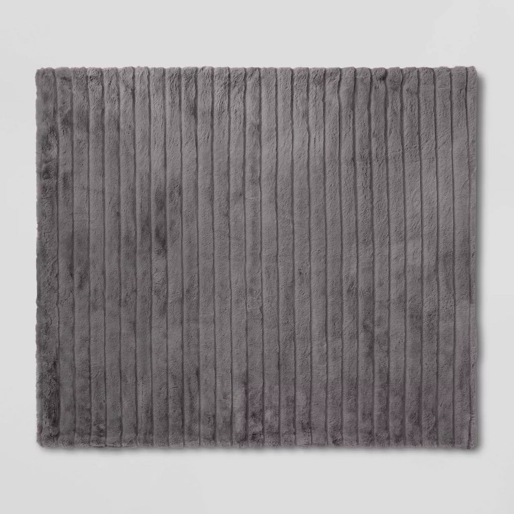 Textured Faux Fur Reversible Throw Blanket Gray - Threshold