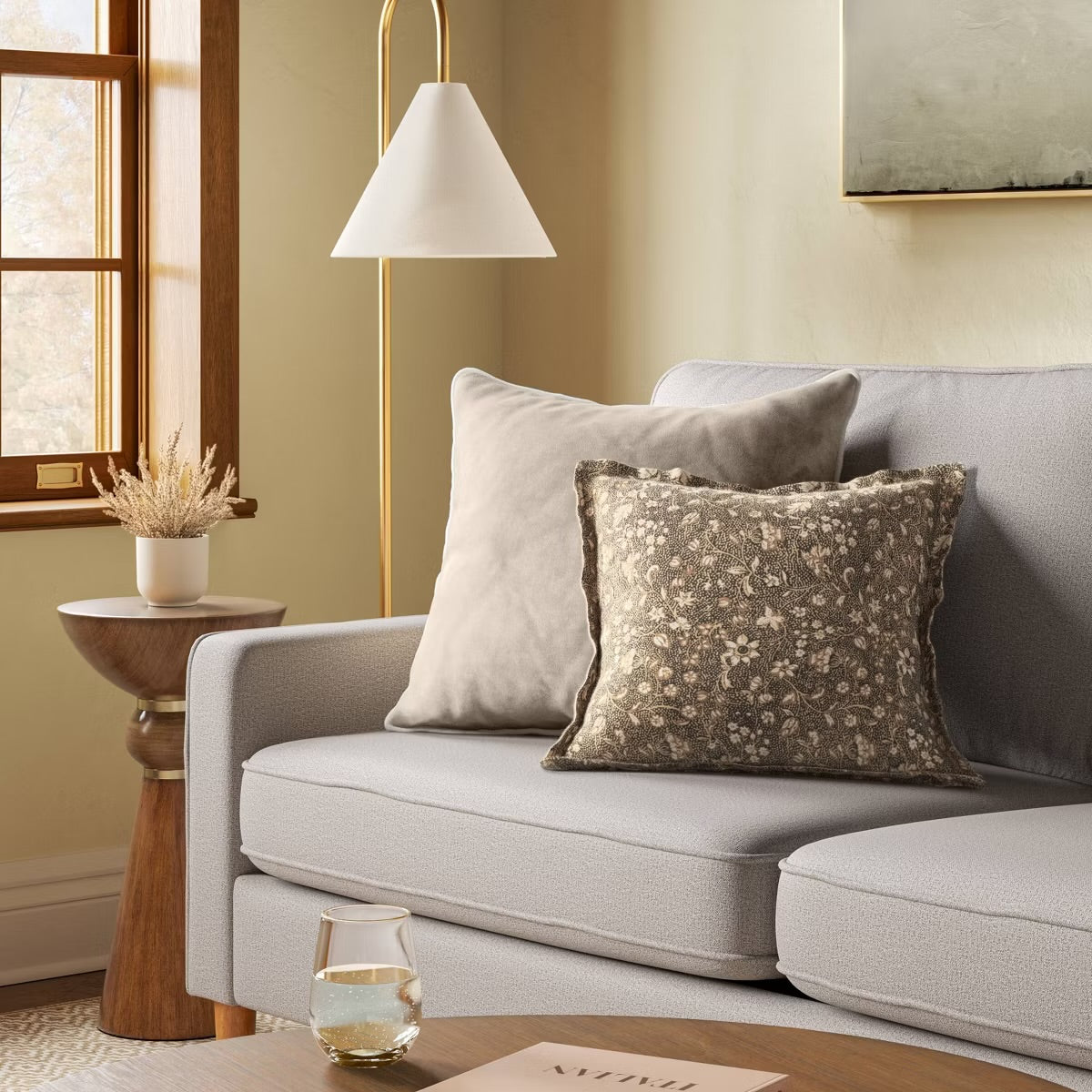 18"x18" Square Floral Printed Throw Pillow Gray/Neutral -Threshold