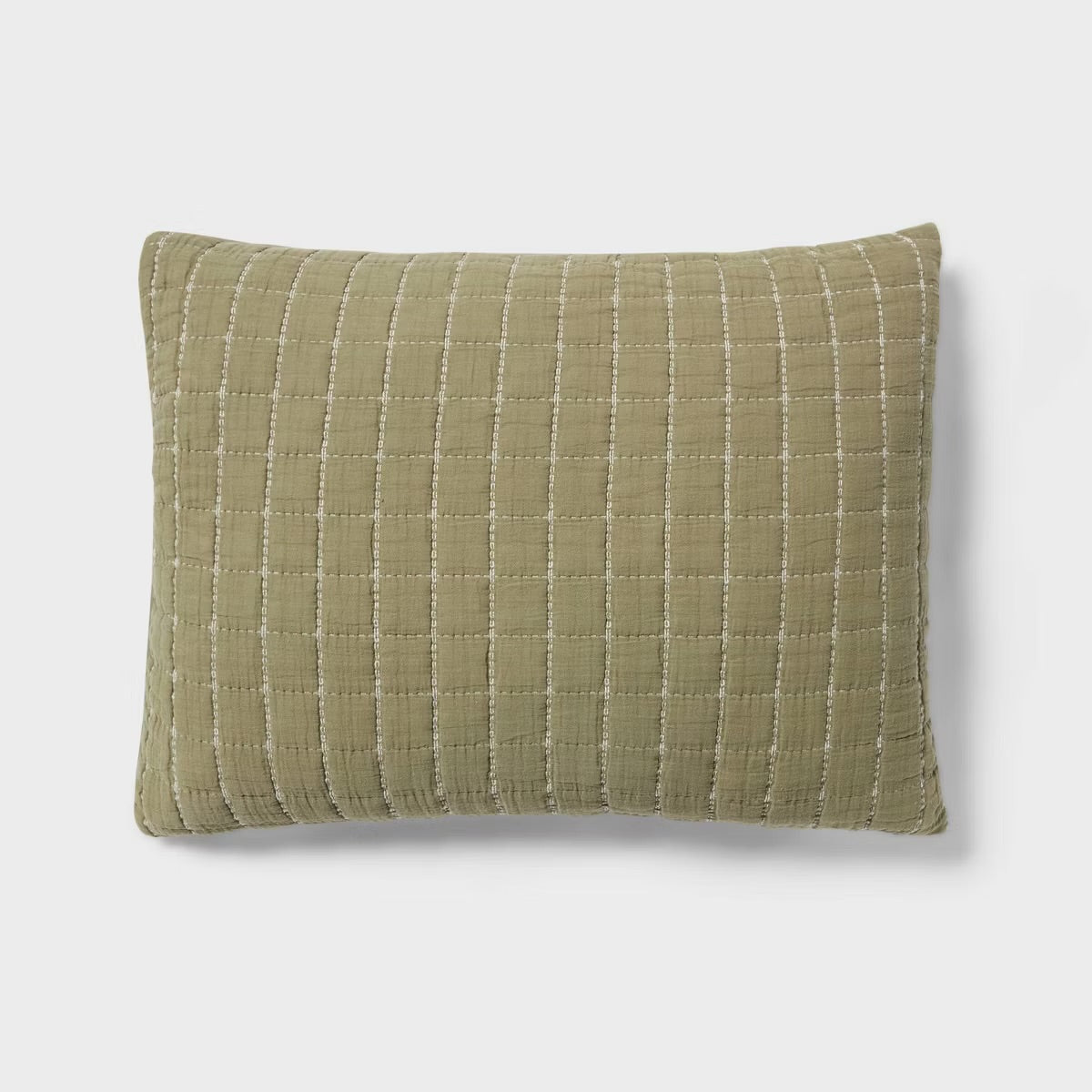 King Yarn Dye Crinkle Grid Quilt Sham Moss Green - Threshold