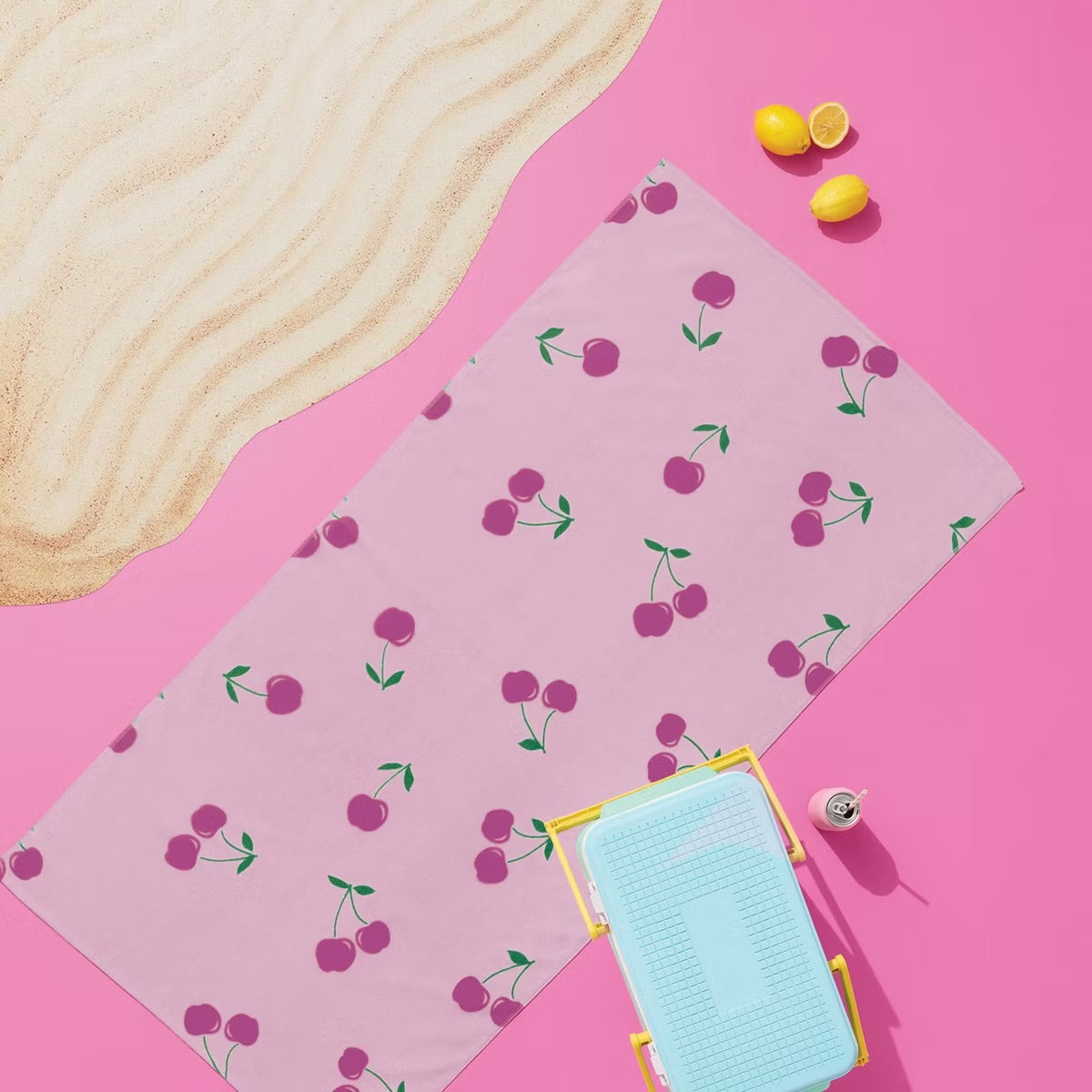 30"x60" Cherries Beach Towel Pink - Sun Squad