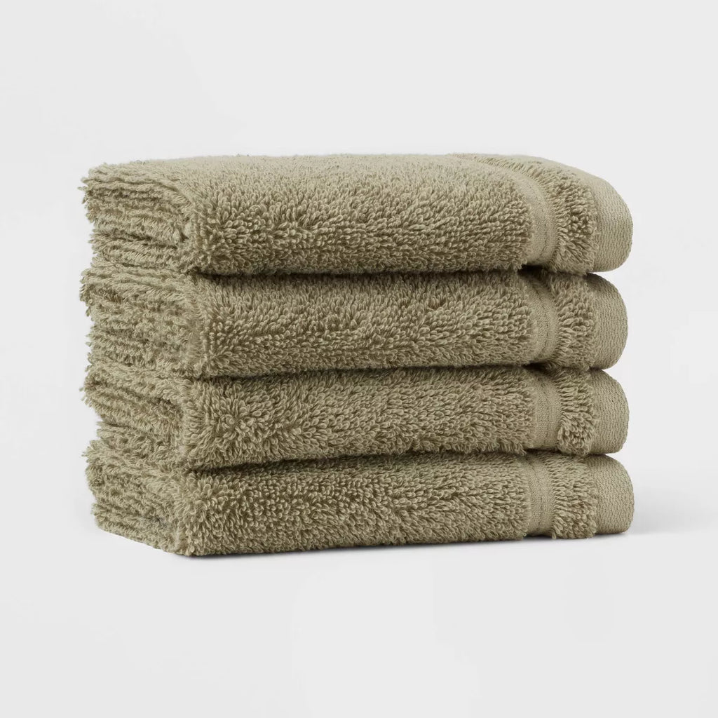 4pk Total Fresh Antimicrobial Washcloth Set Olive Green - Threshold