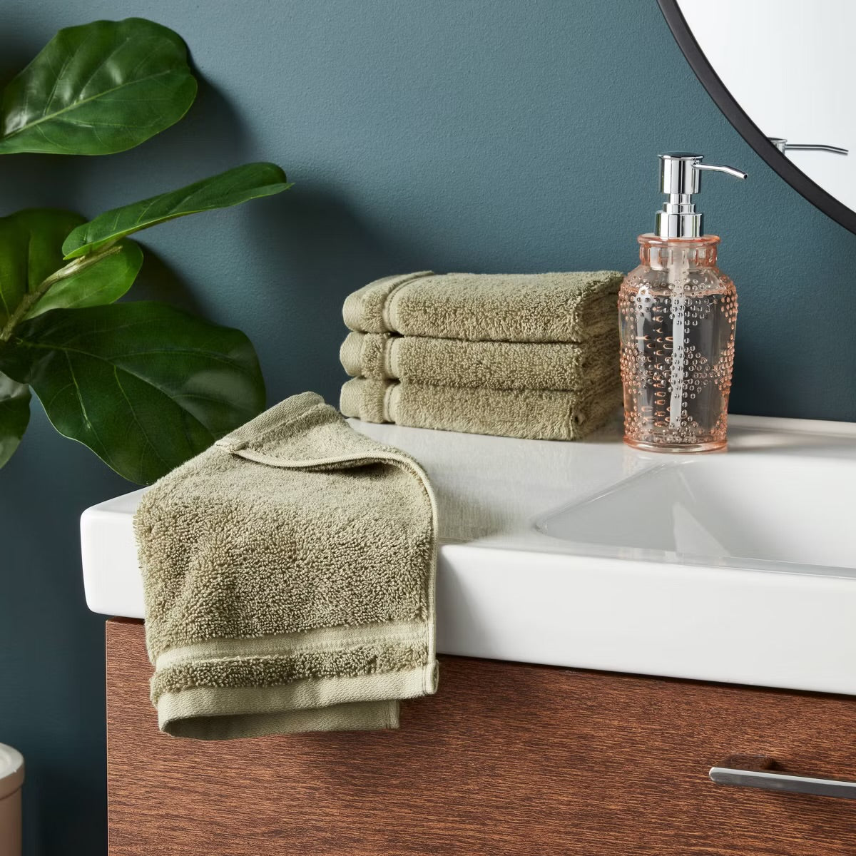 4pk Total Fresh Antimicrobial Washcloth Set Olive Green - Threshold