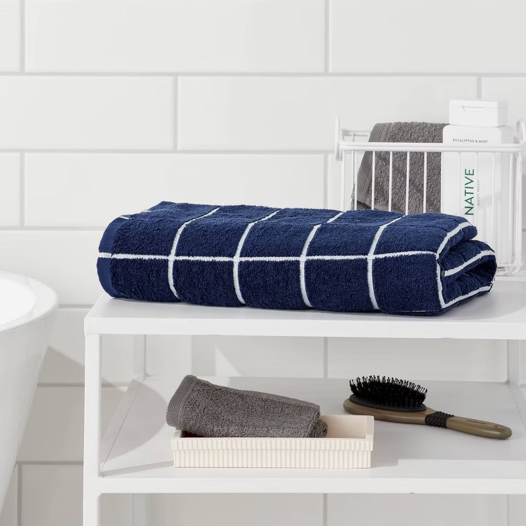 Everyday Bath Sheet Grid Navy/White - Room Essentials