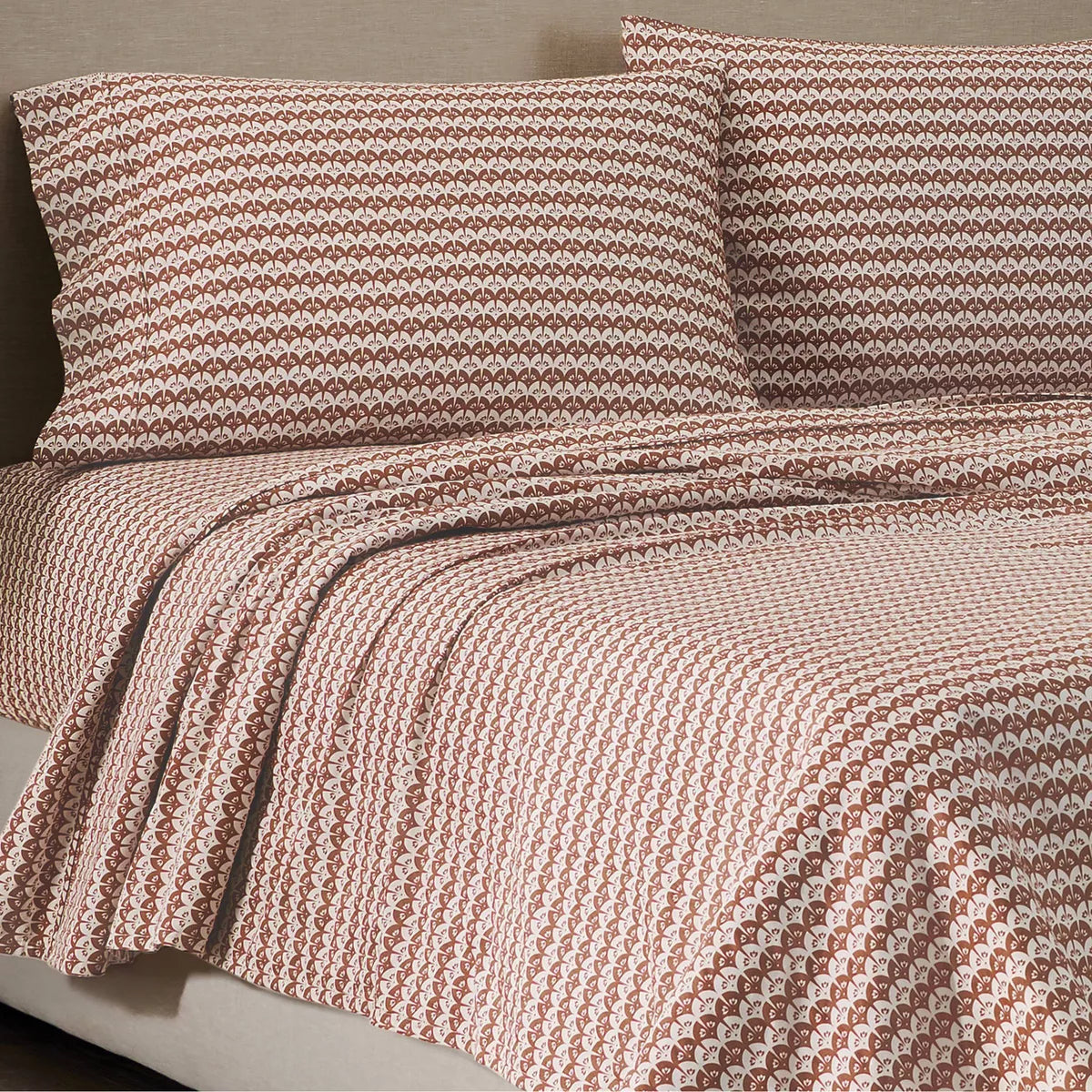 King Jeremiah Brent Home Cotton Sateen Sheet Set Clay Scallop Geo