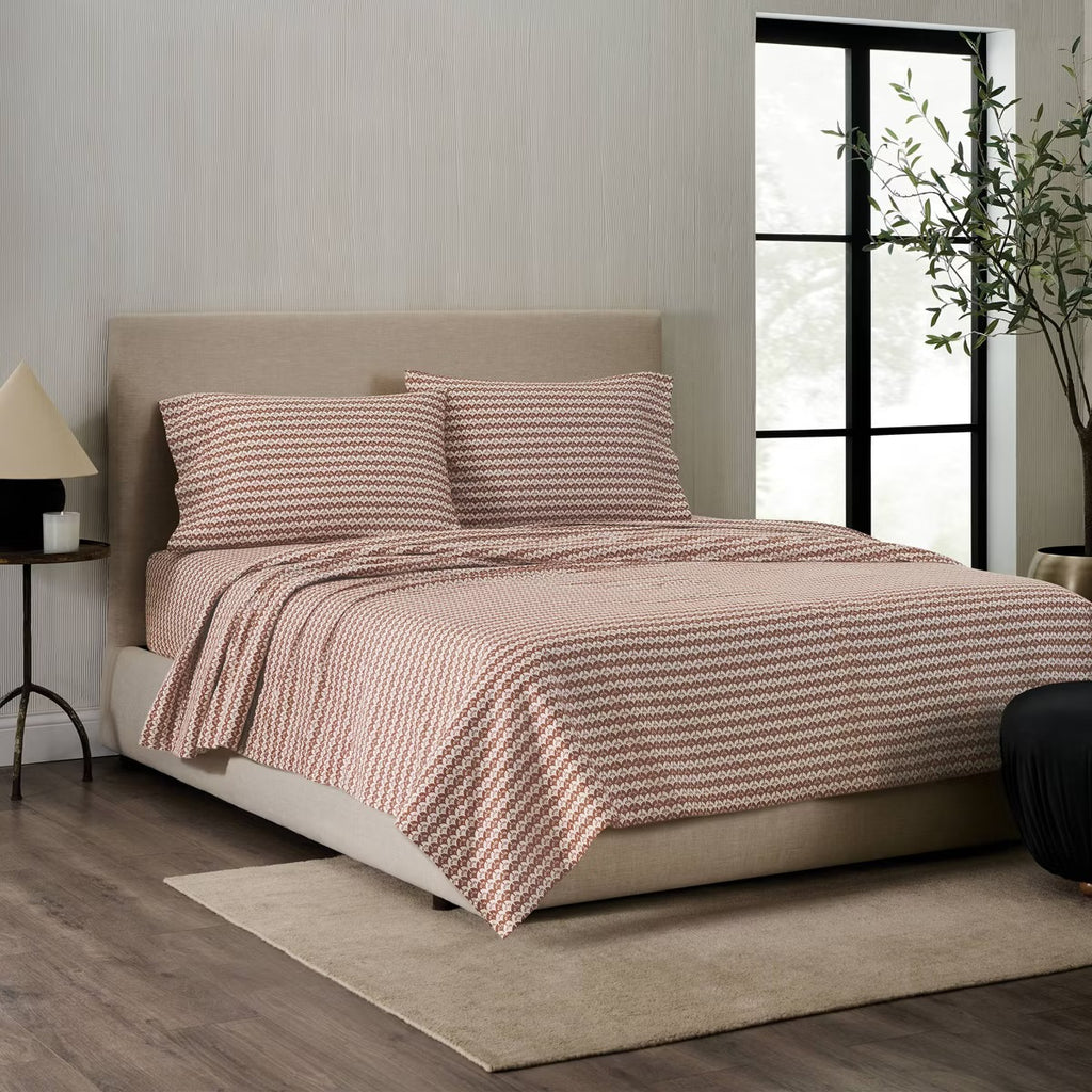 King Jeremiah Brent Home Cotton Sateen Sheet Set Clay Scallop Geo