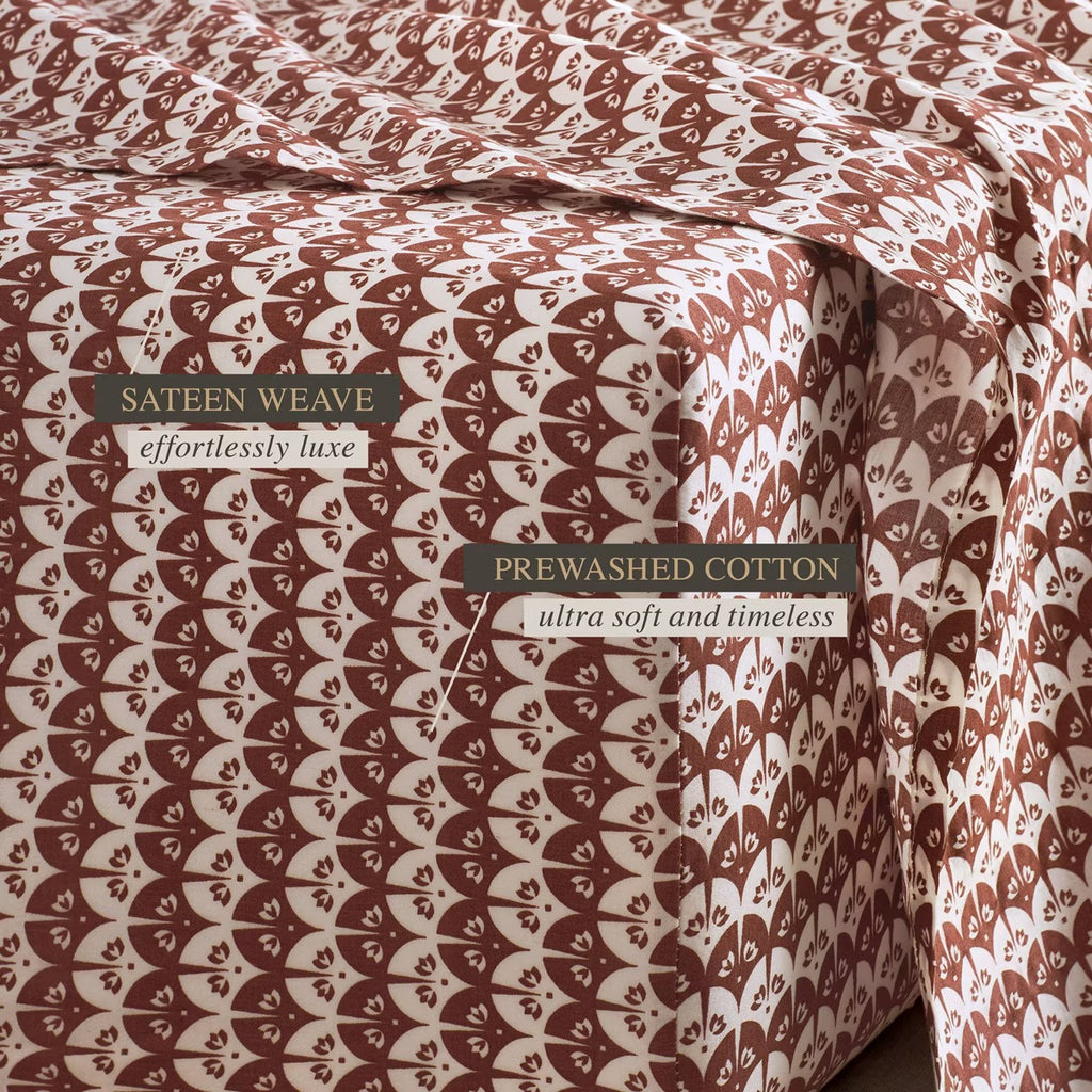 King Jeremiah Brent Home Cotton Sateen Sheet Set Clay Scallop Geo