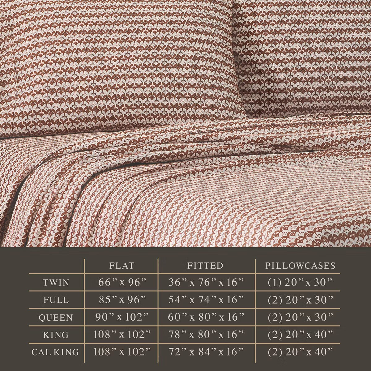 King Jeremiah Brent Home Cotton Sateen Sheet Set Clay Scallop Geo