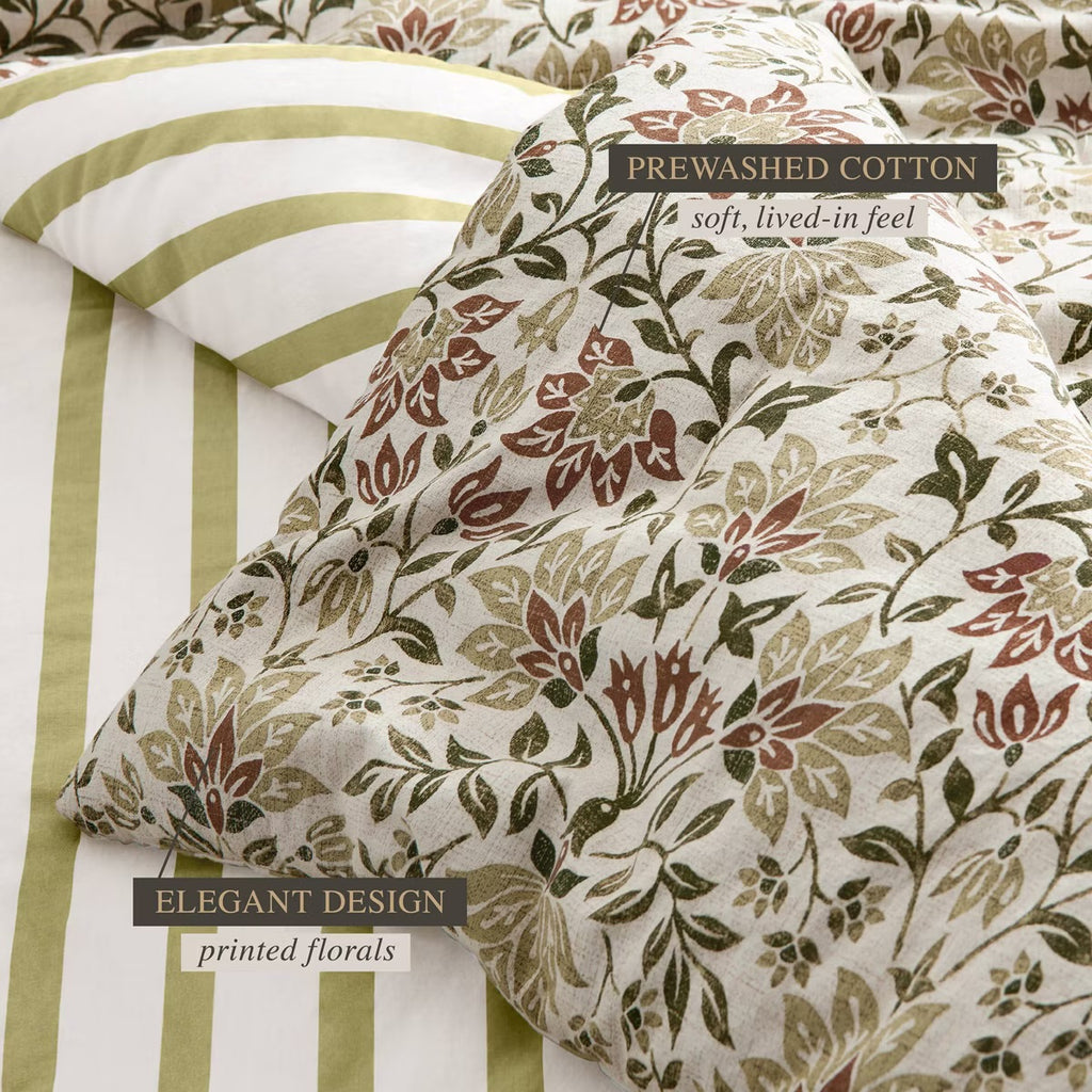 Full/Queen Jeremiah Brent Home 3pc Floral ' Geneva' Cotton Comforter Set Green