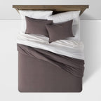 3pc Full/Queen Space Dyed Cotton Linen Duvet Cover & Sham Set Dark Gray - Threshold