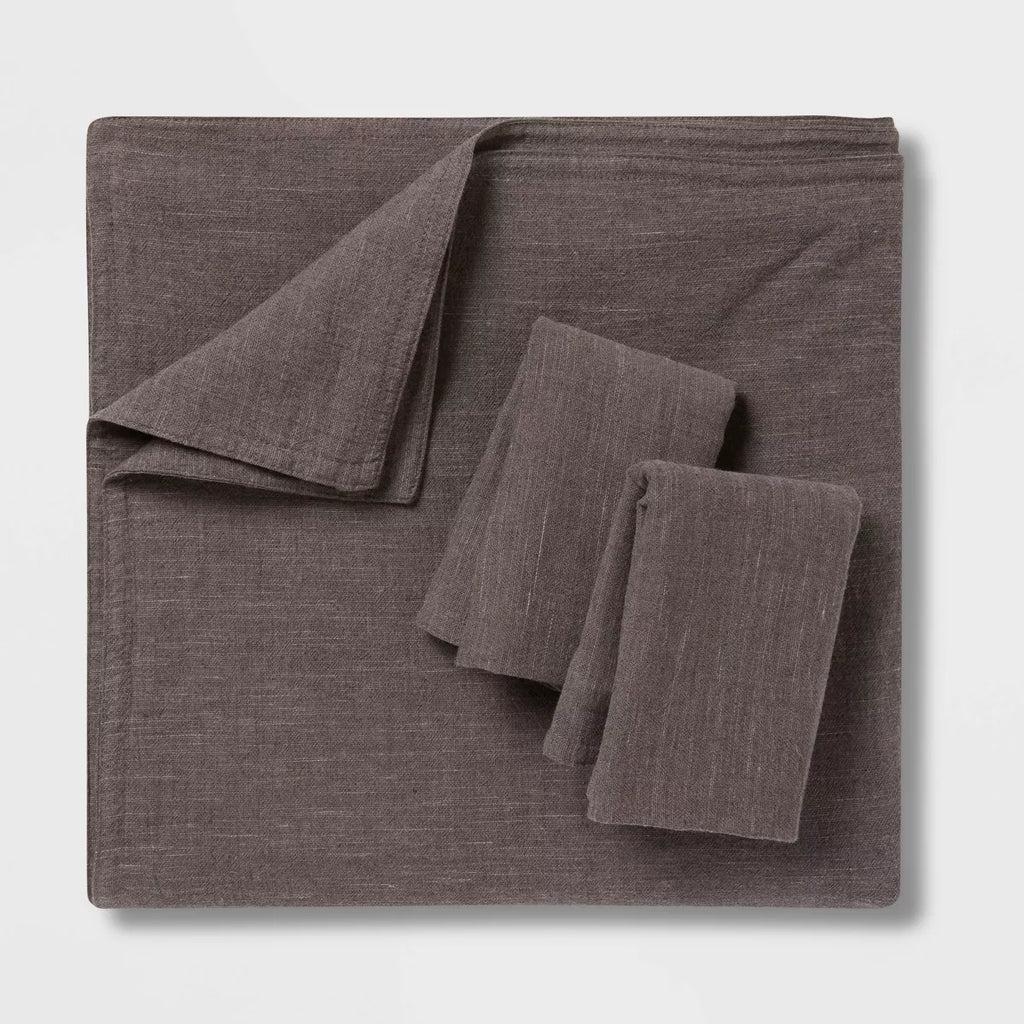 3pc Full/Queen Space Dyed Cotton Linen Duvet Cover & Sham Set Dark Gray - Threshold
