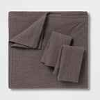 3pc Full/Queen Space Dyed Cotton Linen Duvet Cover & Sham Set Dark Gray - Threshold