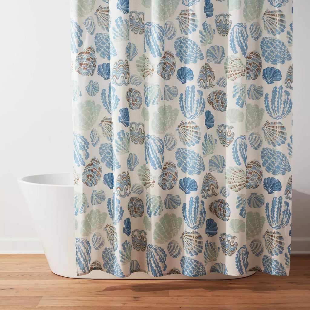 13pc Coastal Seashells Shower Curtain Set Blue/Green - Threshold