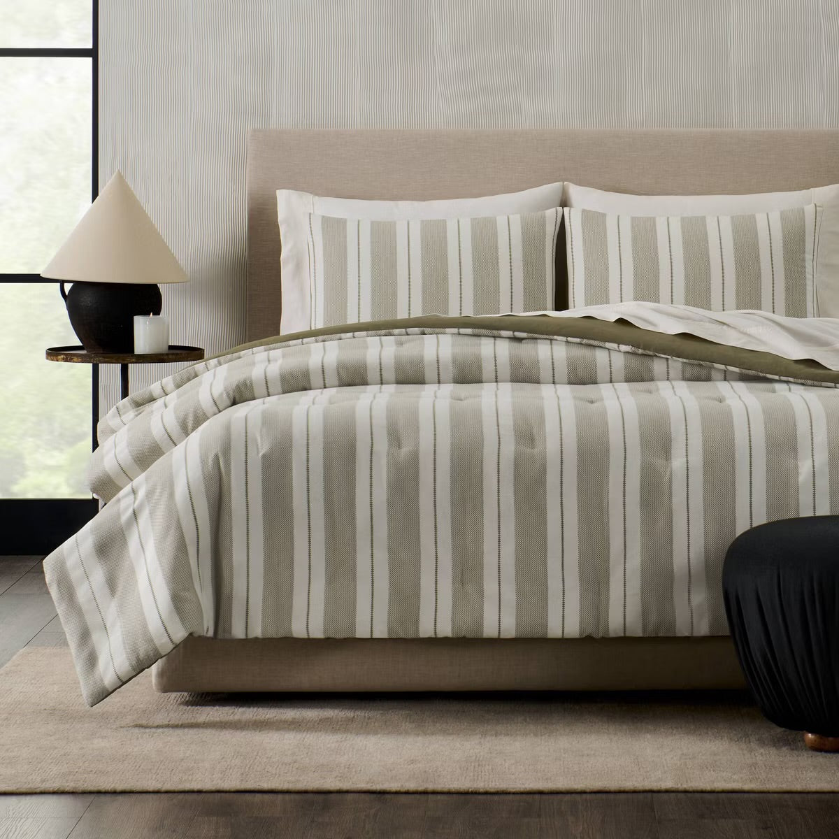 Full/Queen Jeremiah Brent Home 3pcTextured Stripe Cotton Comforter Set Green