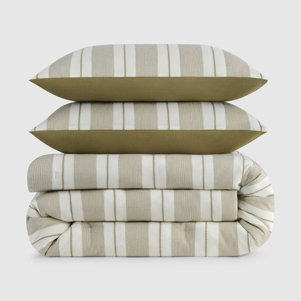 Full/Queen Jeremiah Brent Home 3pcTextured Stripe Cotton Comforter Set Green