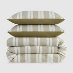 Full/Queen Jeremiah Brent Home 3pcTextured Stripe Cotton Comforter Set Green