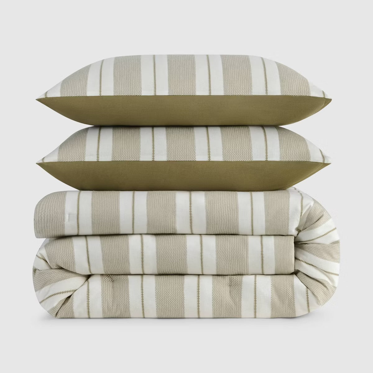 Full/Queen Jeremiah Brent Home 3pcTextured Stripe Cotton Comforter Set Green